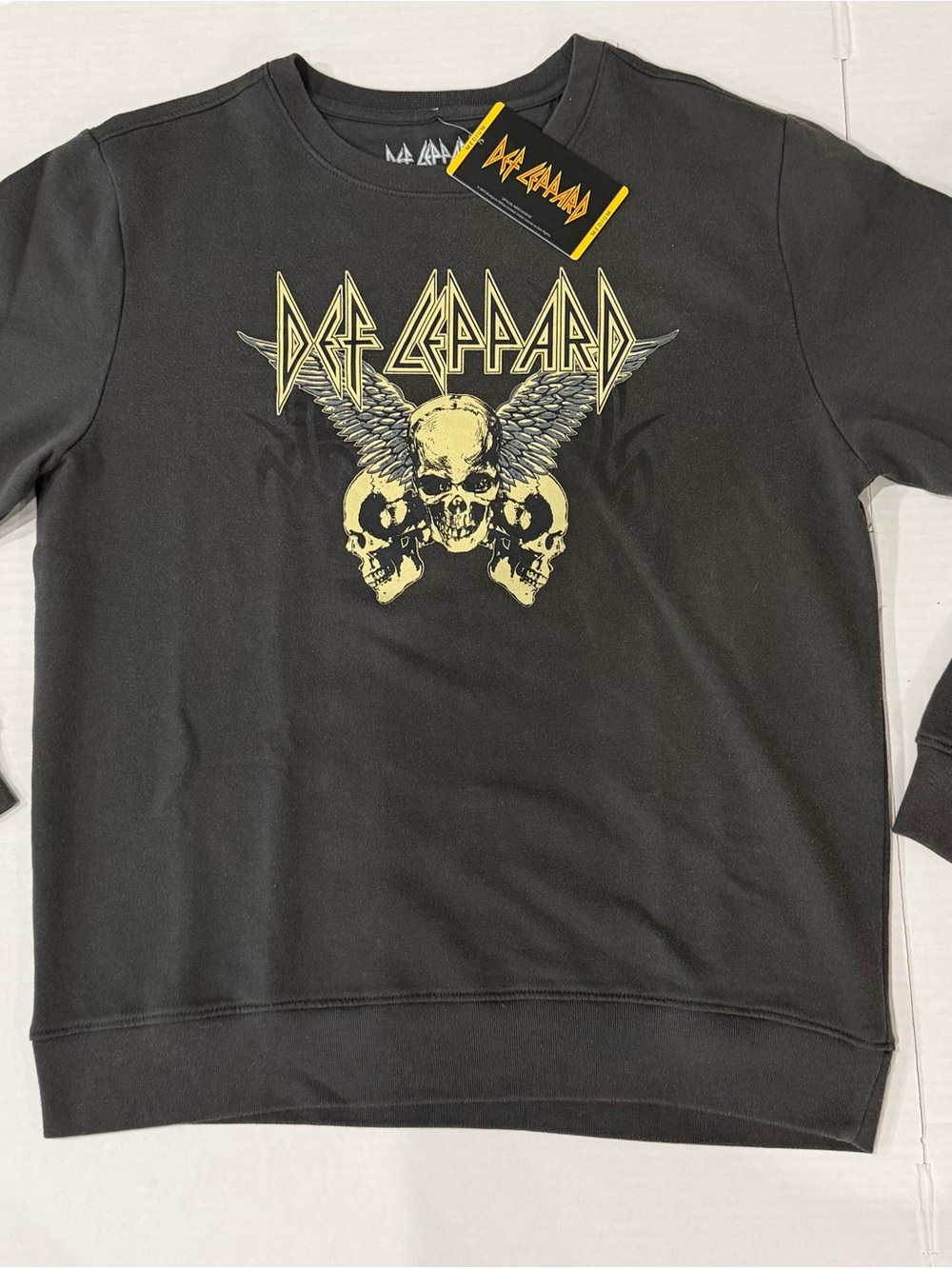 Def Leppard Black Crewneck Sweater with Yellow Skull Graphic